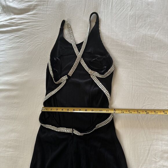 Vintage 90s Cache Evening Gown Women's M Black Dress Crystal Embellished Straps - Picture 8 of 13